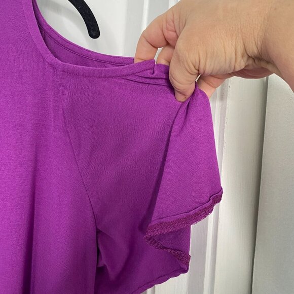 Roaman's Purple Cold Shoulder Ruffled Criss Cross Top, Size 14/16 #292 - Picture 8 of 13